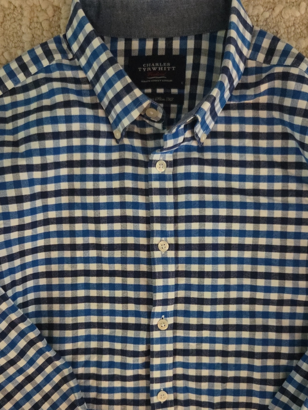 Charles Tyrwhitt Weekend Men L Extra Slim Fit Brushed Cotton Flannel Plaid Shirt